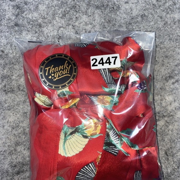 Vintage‎ Delicates Robe Women's XL Red Floral Asian Fan Sensu Sheer Sleeve Y2K - Picture 9 of 9